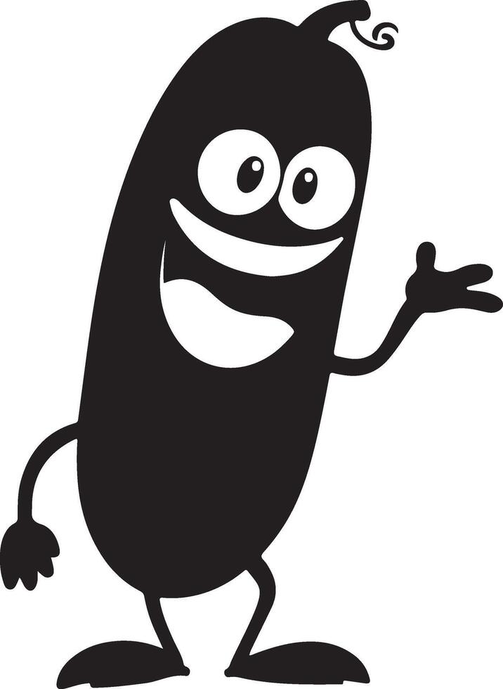 A cartoon black eggplant character waving vector
