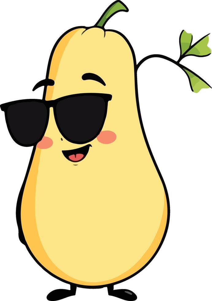 A cartoon pear wearing sunglasses and holding a leaf vector