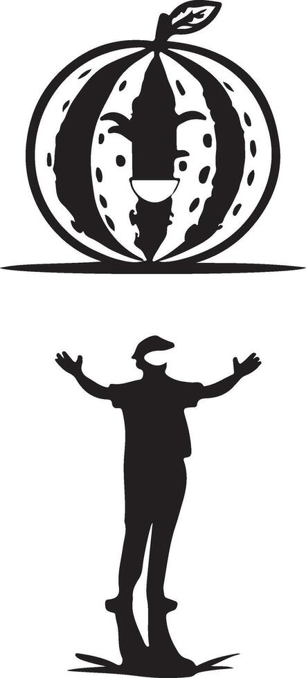 A man is standing in front of a pumpkin and a pumpkin is in the background vector