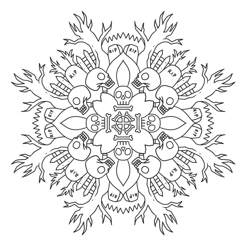 Mandala combined with Halloween coloring book page illustration. Used for kid education and adult relaxation activity vector