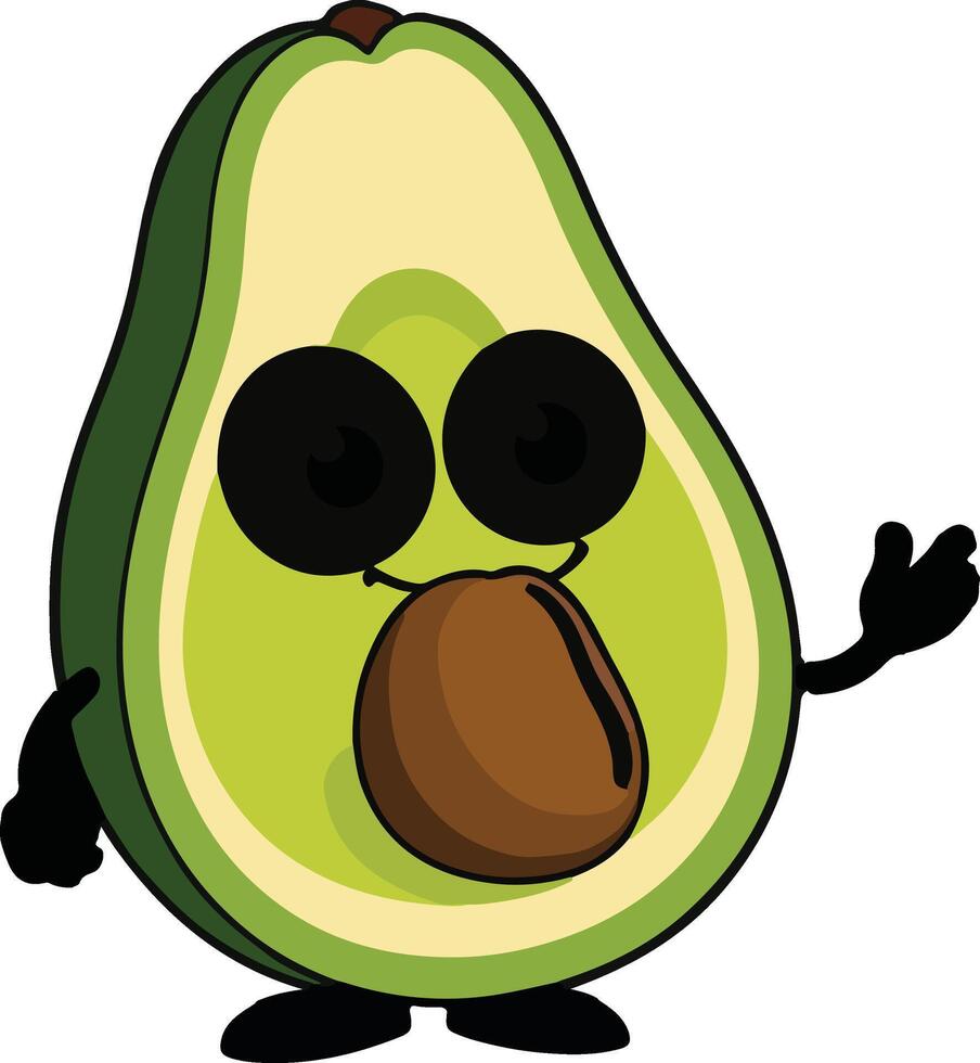 An avocado cartoon character with eyes and a hand vector