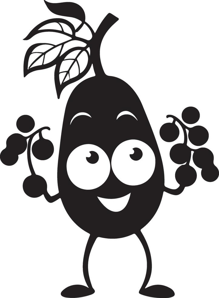 Black and white cartoon fruit with eyes and hands vector