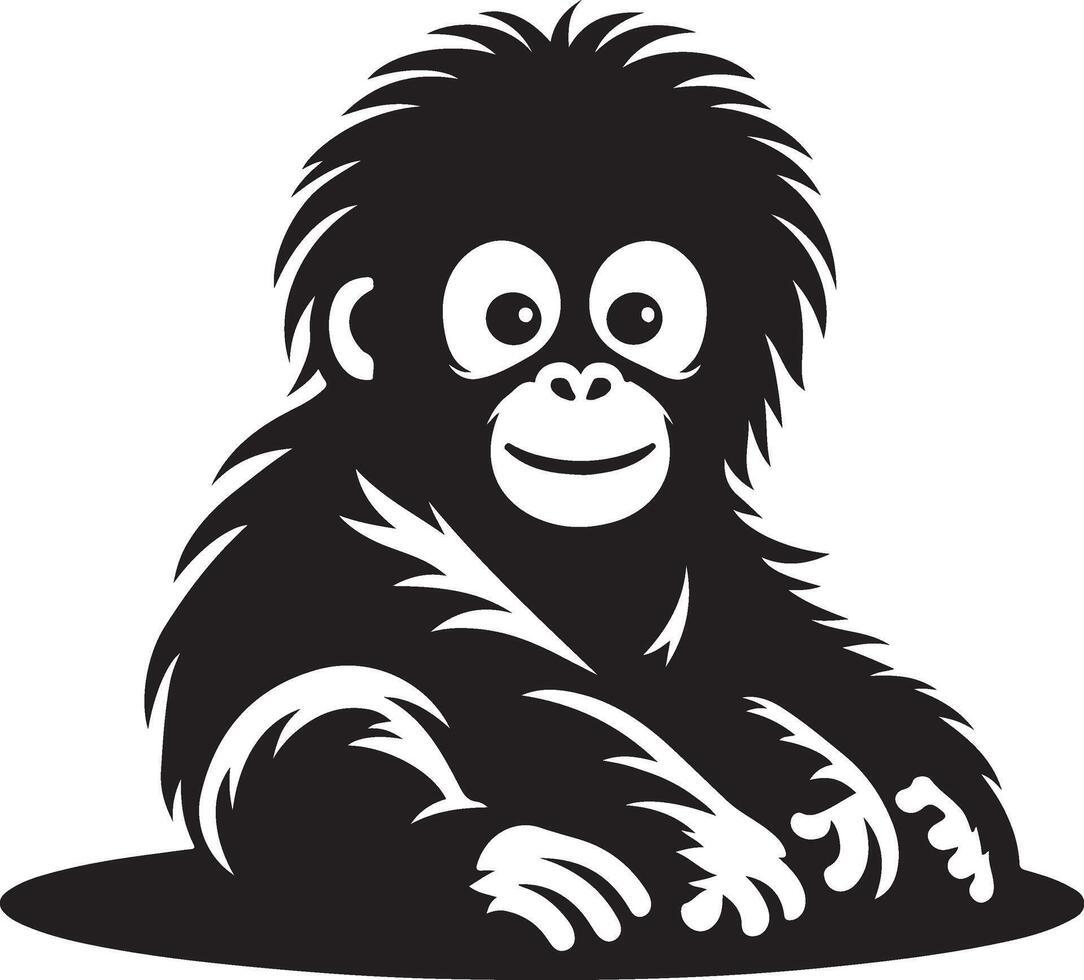 A black and white illustration of a baby orangutan vector