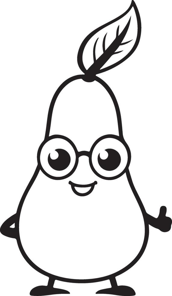 A cartoon pear with glasses and a leaf on its head vector