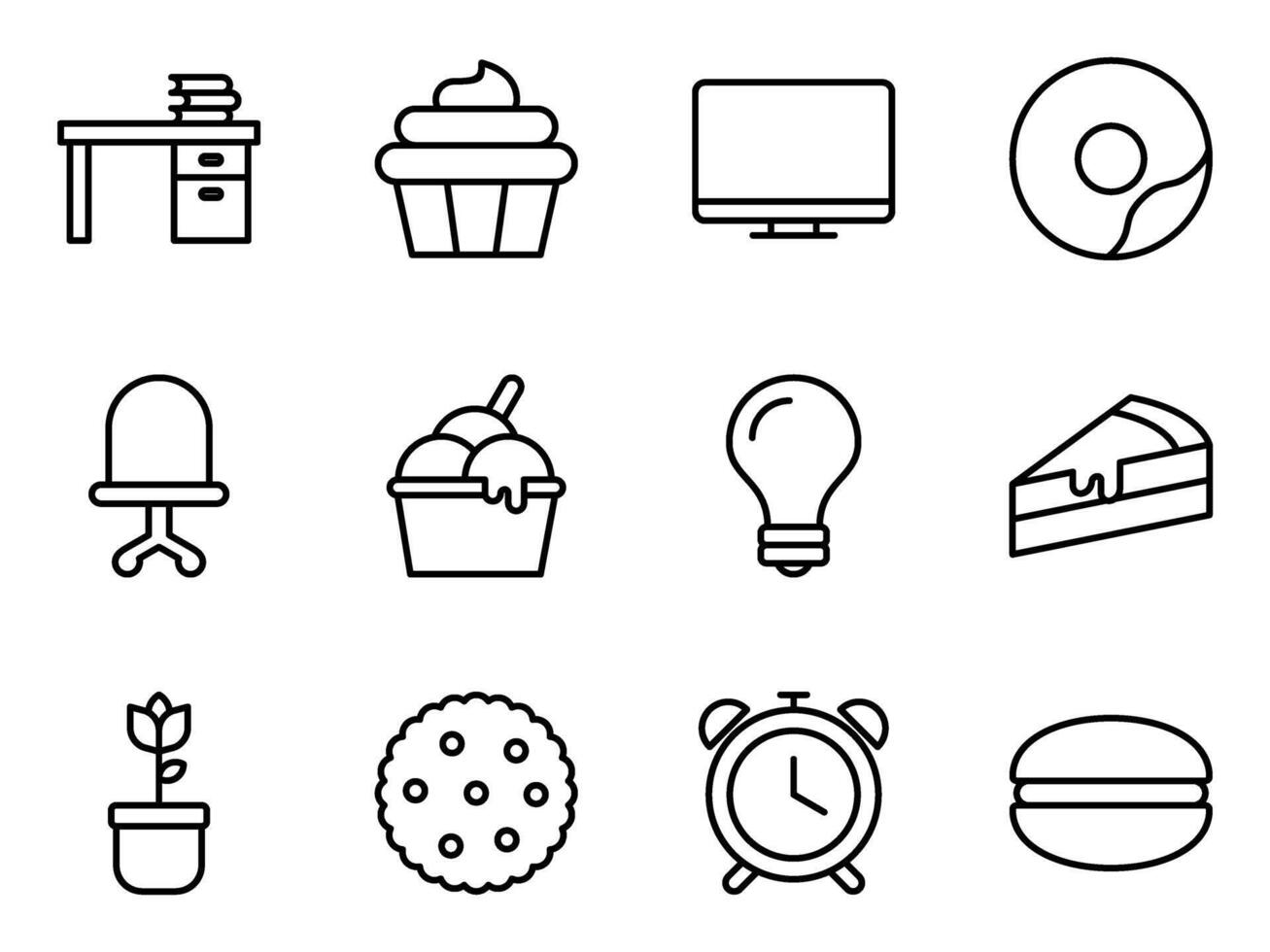 home office and cakes icon outline and linear vector