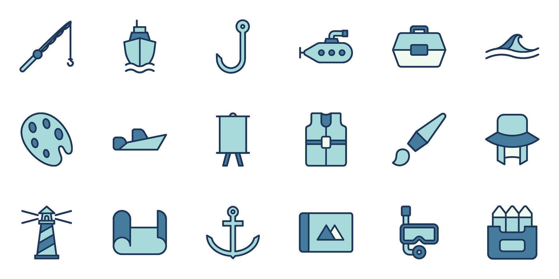 Ocean and Fishing icons vector