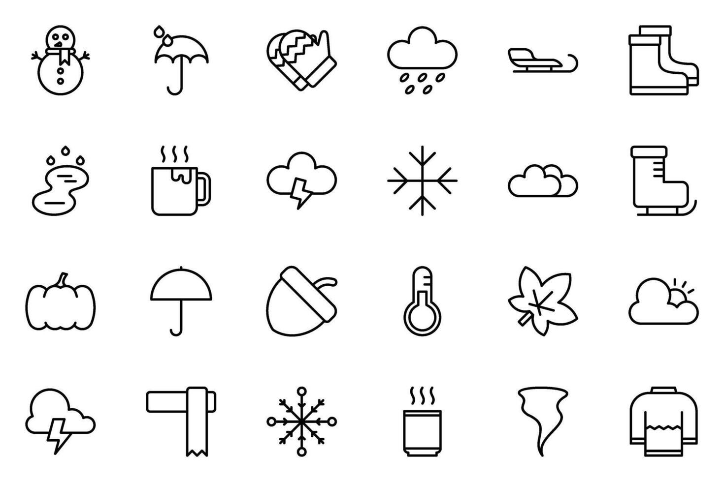 winter line icon set vector