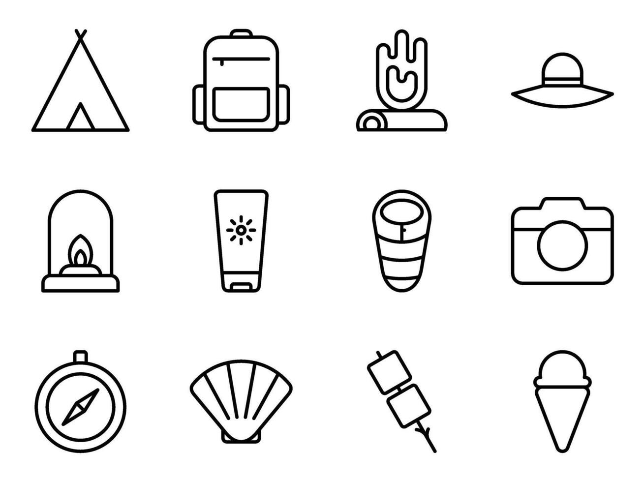 beach camp Icon Set with Outline Style vector