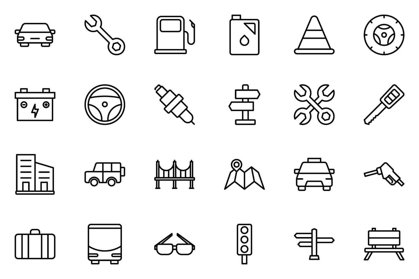 car, city trip and workshop icon vector