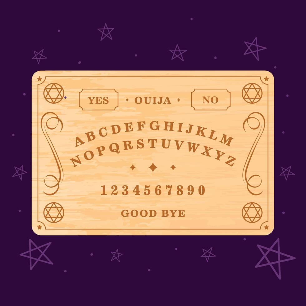Ouija board with mystical symbols on dark background, vector