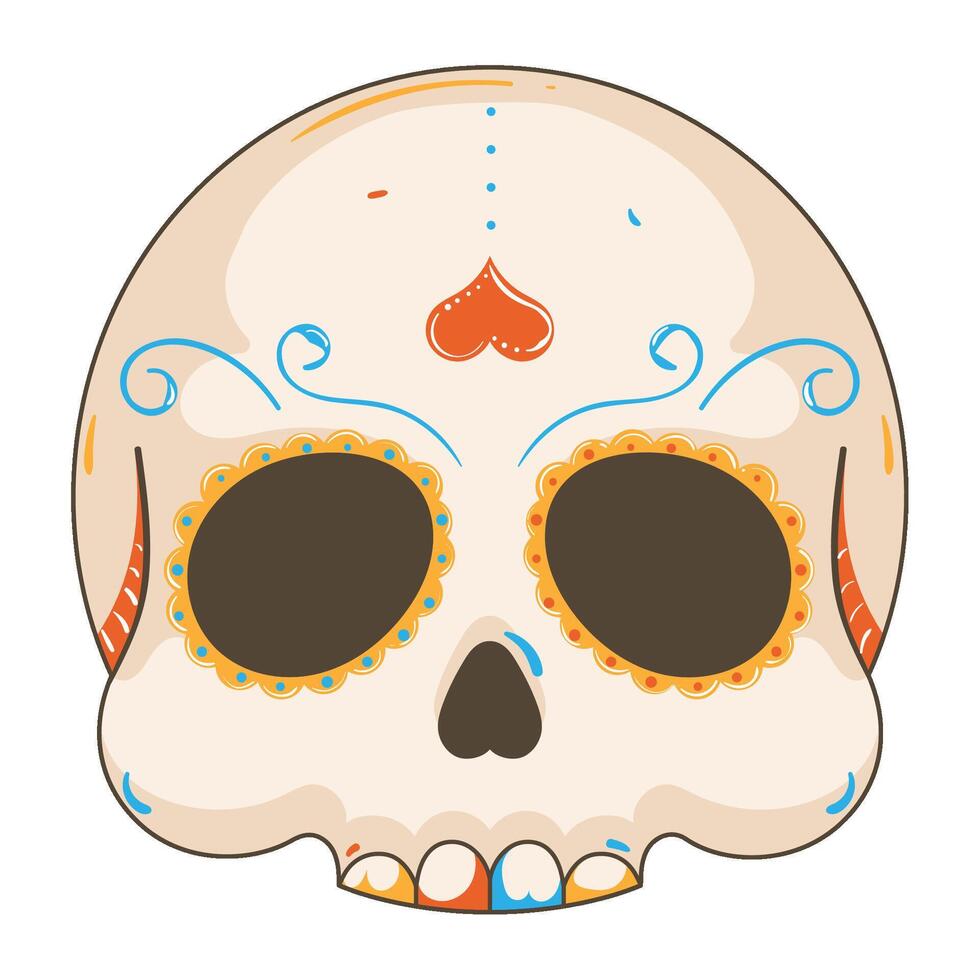 Decorative skull with heart and floral designs, vector