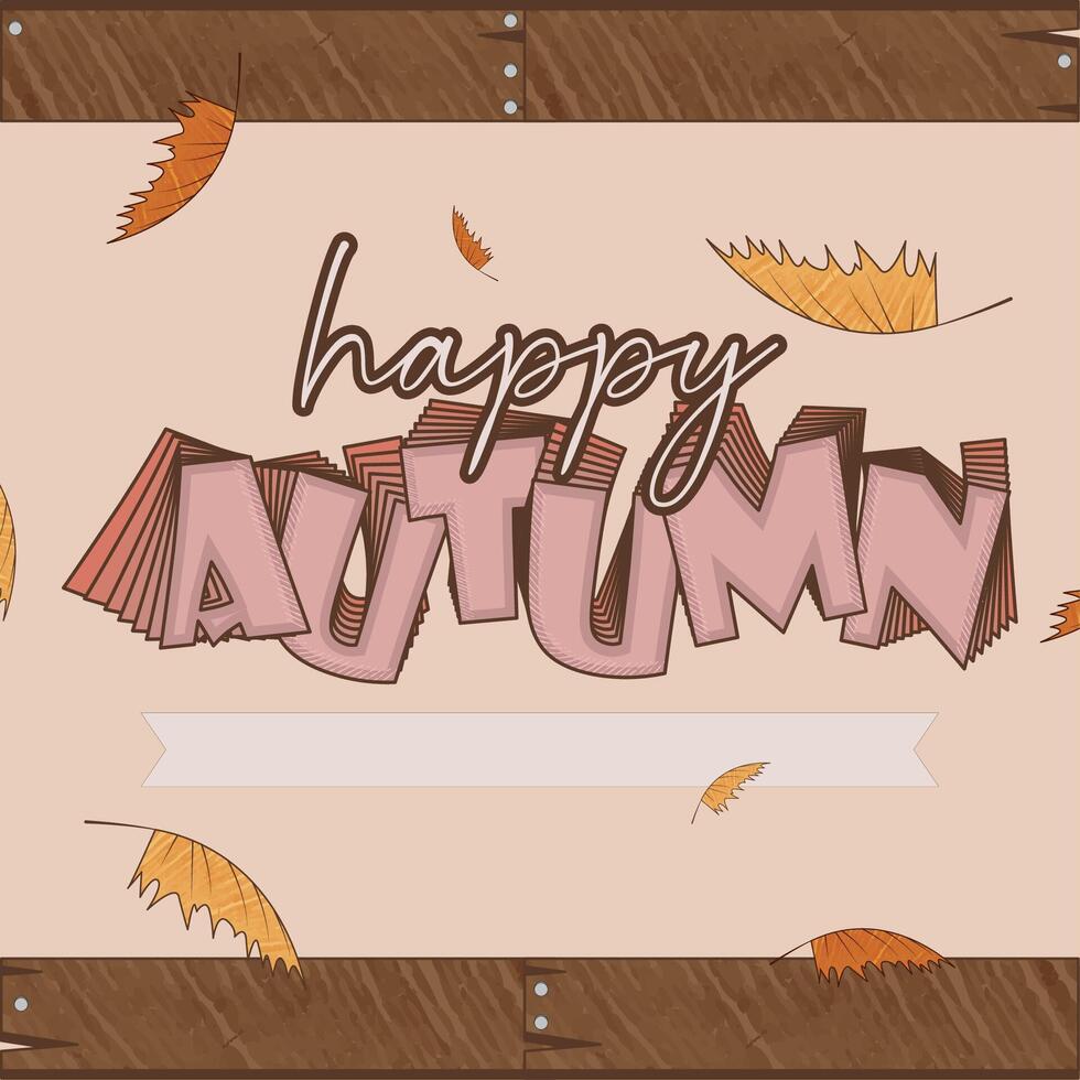 Happy autumn background with wooden texture and leaves vector