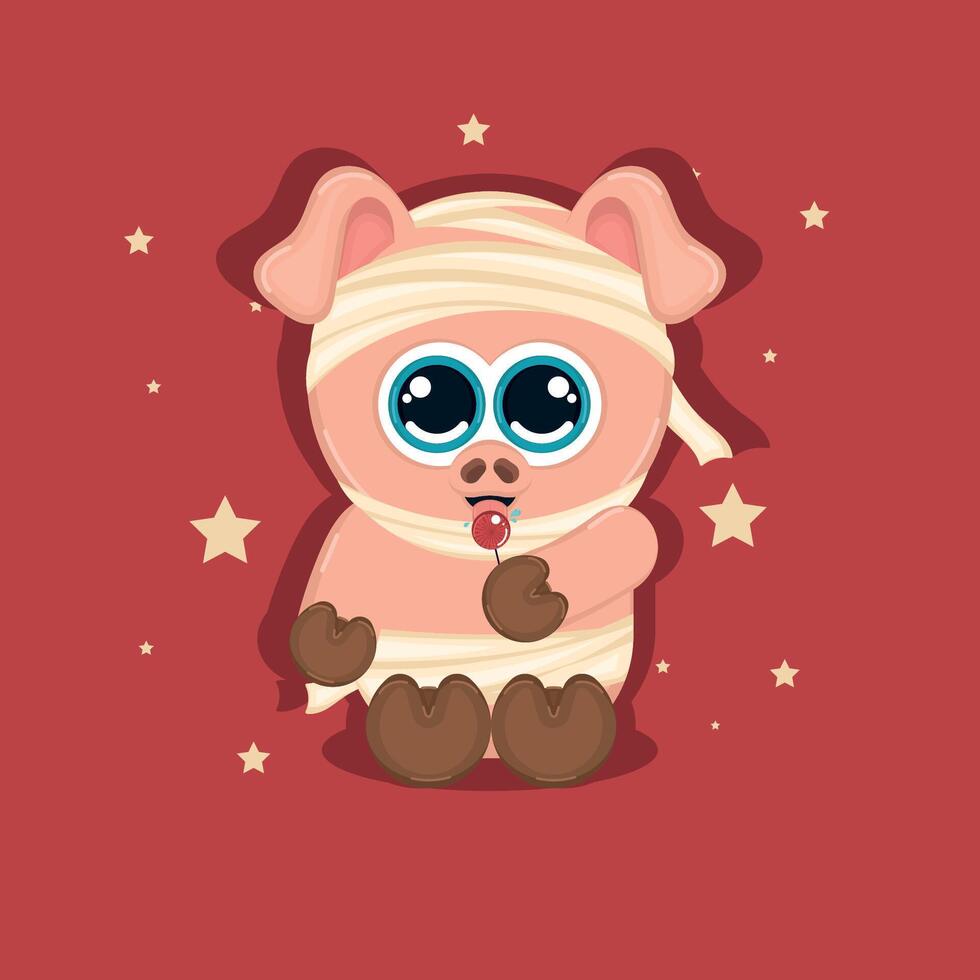 Isolated cute pig cartoon character with a mummy costume vector