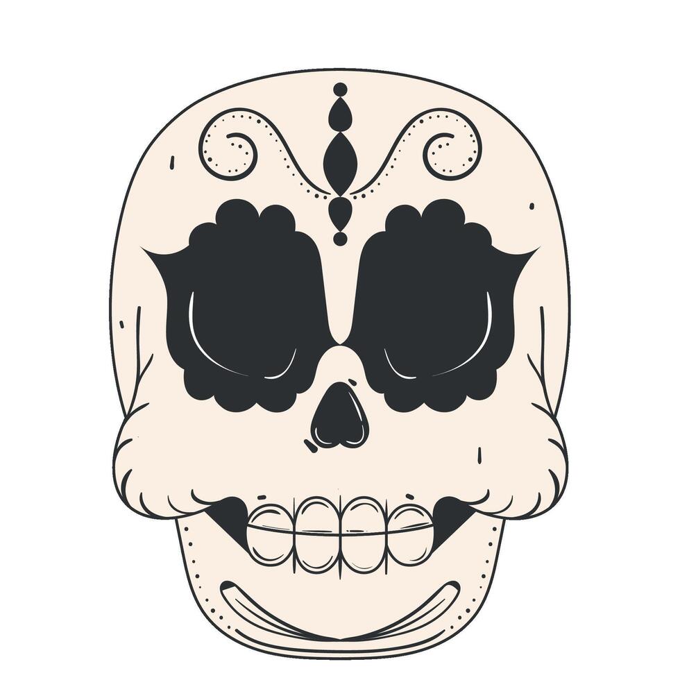Skull with decorative pattern and hollow eyes in black and white, vector