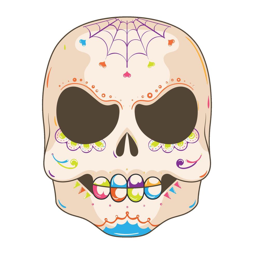 Spider web decorated sugar skull, vector