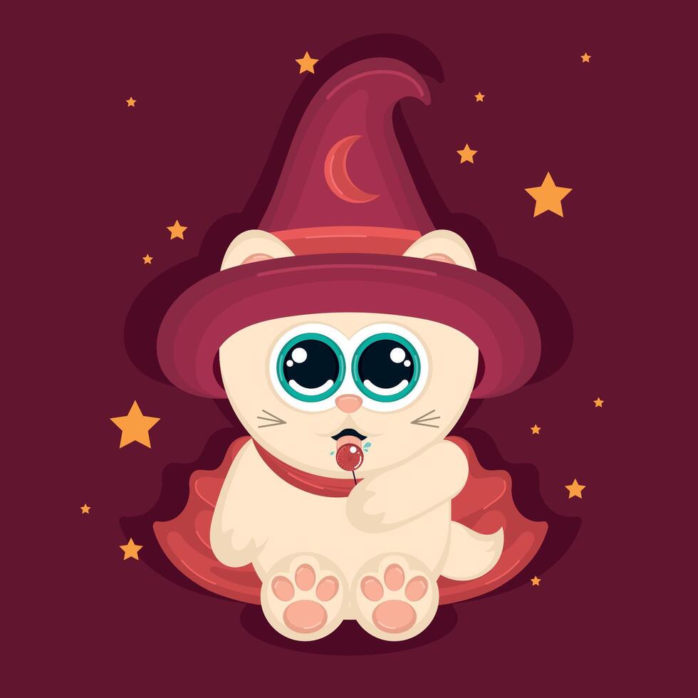 Isolated cute cat cartoon character with a witch costume vector
