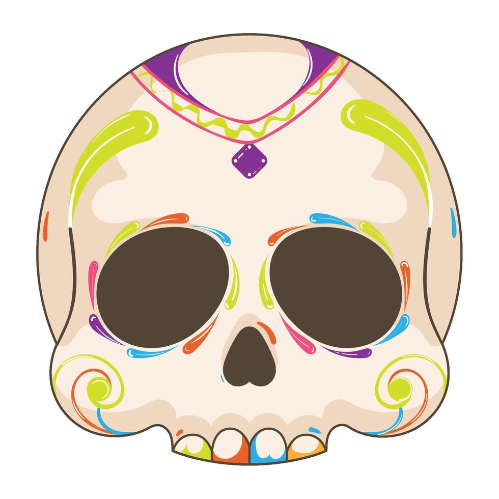 Ornate sugar skull with circular designs, vector