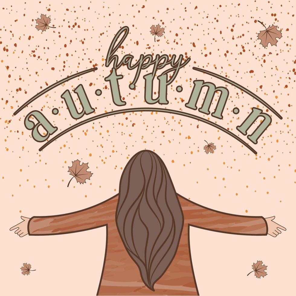 Isolated happy girl enjoying the season Happy autumn background vector