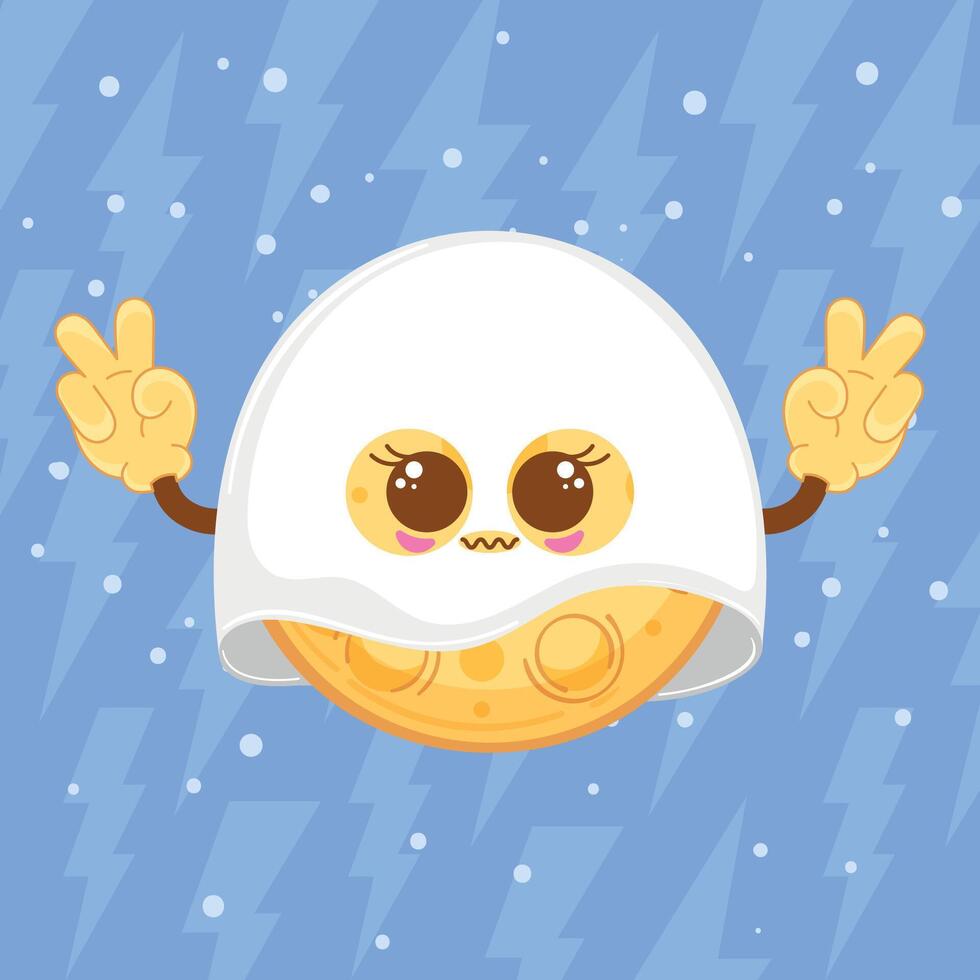 Moon character dressed as ghost with peace sign, illustration vector