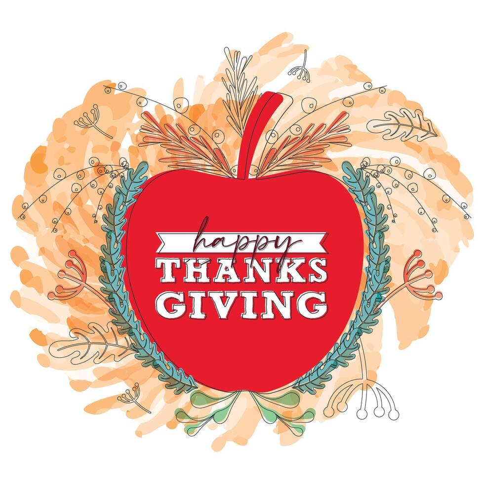 Isolated apple and autumn leaves Happy thanksgiving poster vector