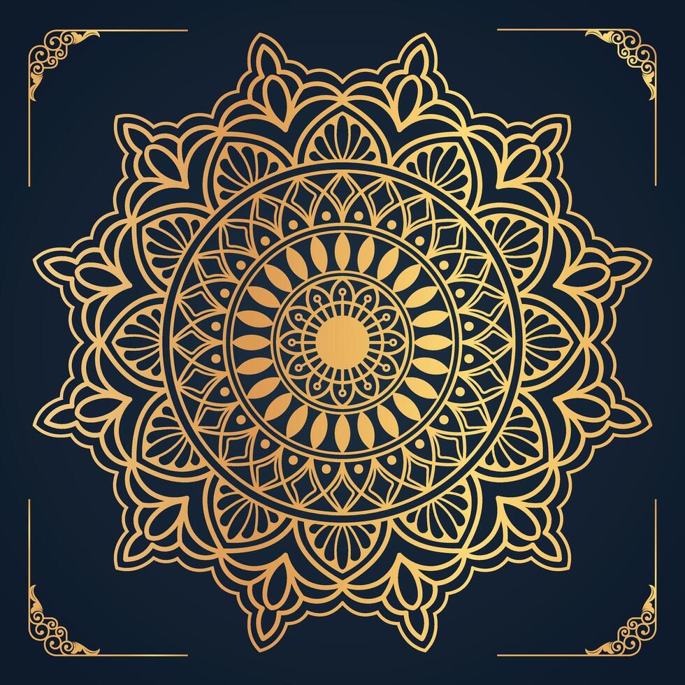 Luxury Ornament Golden Mandala Design on Blue Gradient Background vector