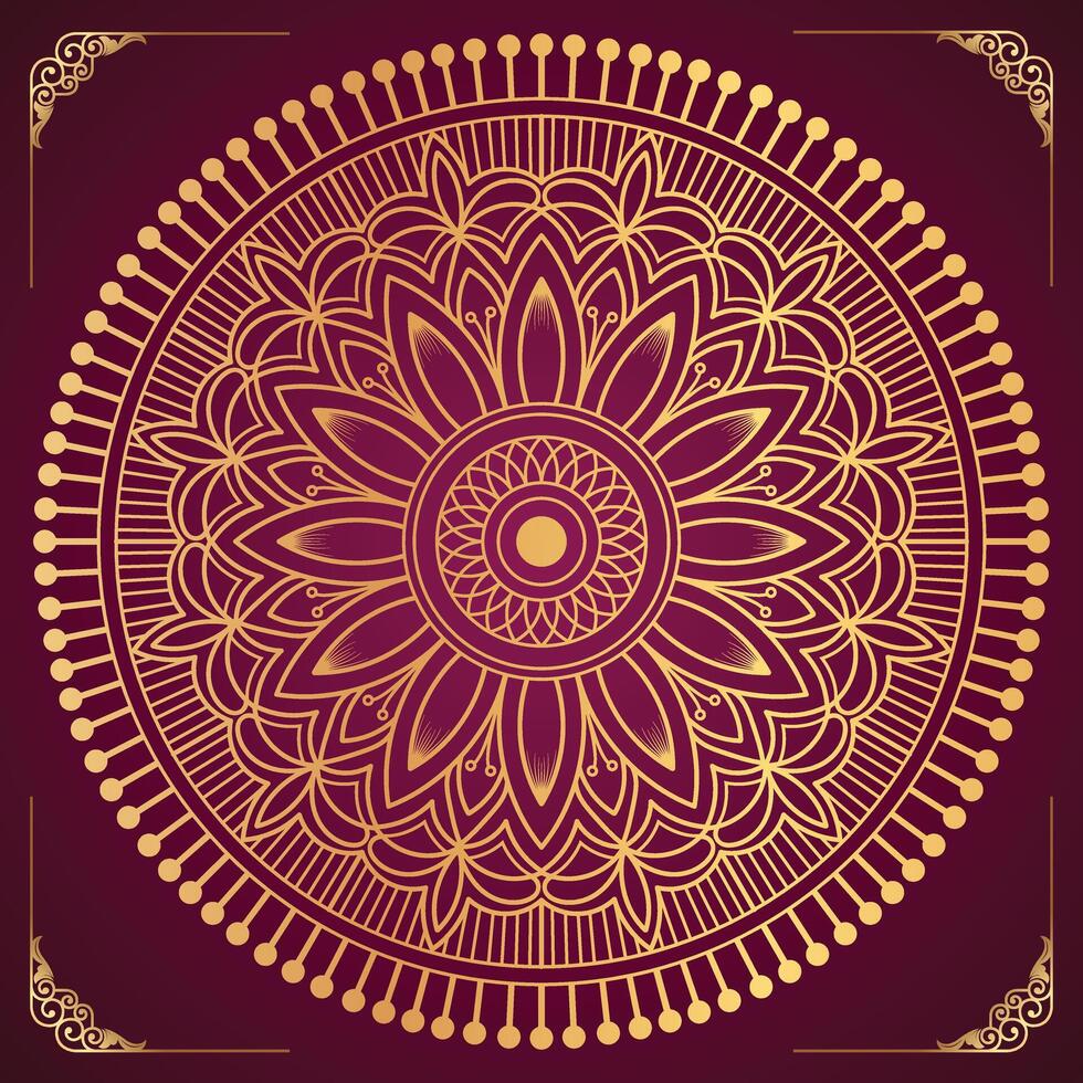 Luxury Rounded Floral Golden Mandala Design on Red and Pink Gradient Background vector