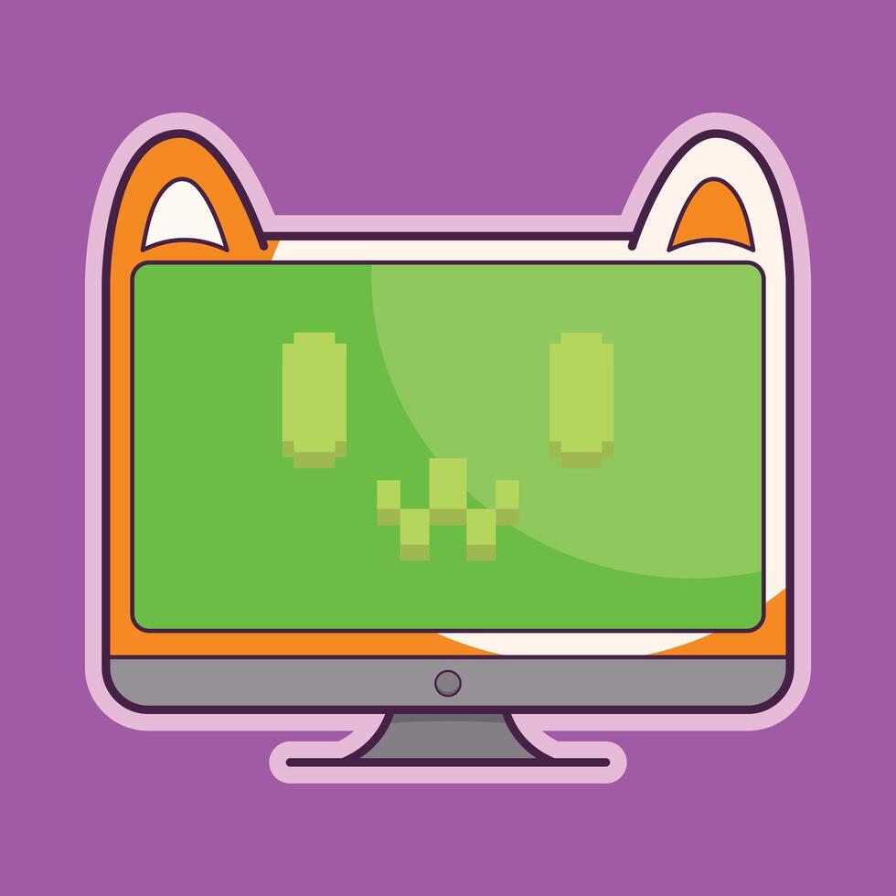 computer desktop cat shape illustration vector