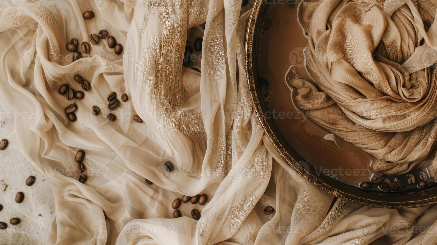 Visual guide to dyeing fabric with coffee, tutorial style, process composition, warm and natural color palette, DIY creativity and eco-friendly living mood photo