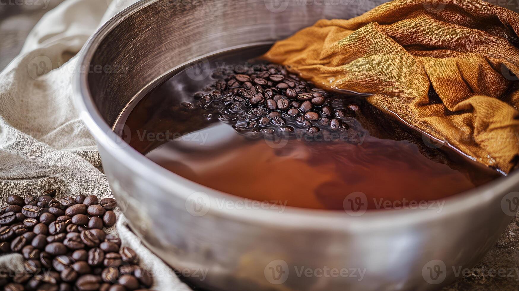Visual guide to dyeing fabric with coffee, tutorial style, process composition, warm and natural color palette, DIY creativity and eco-friendly living mood photo