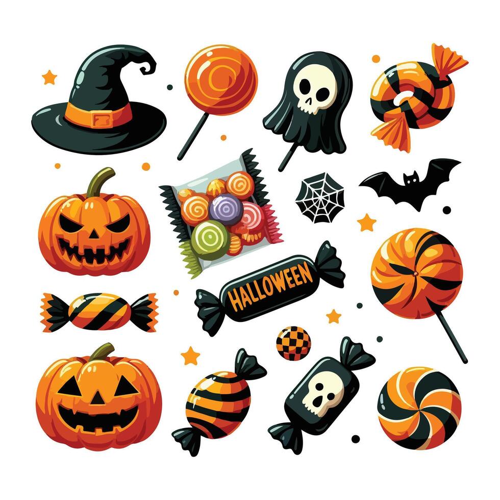 Halloween Candy Set Collection Illustration With Flat Background vector