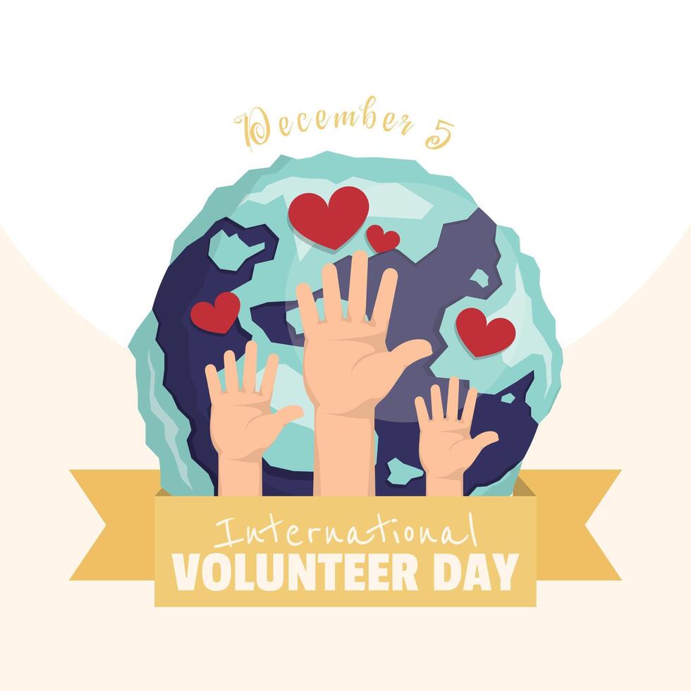 International Volunteer Day poster with volunteers in the world vector