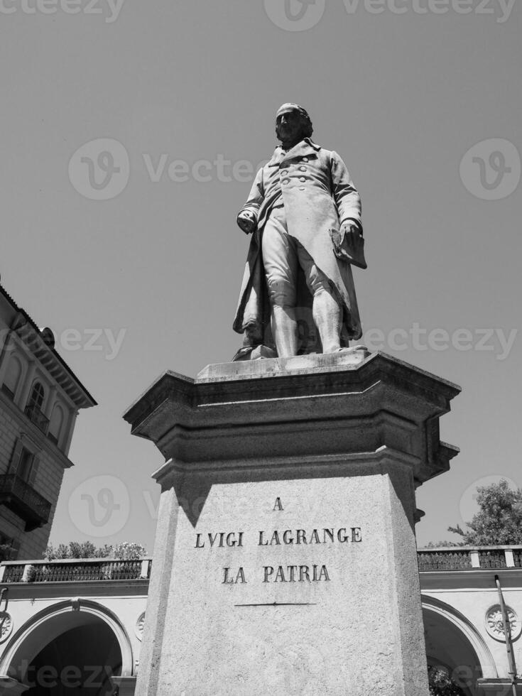Lagrange statue in Turin in black and white photo