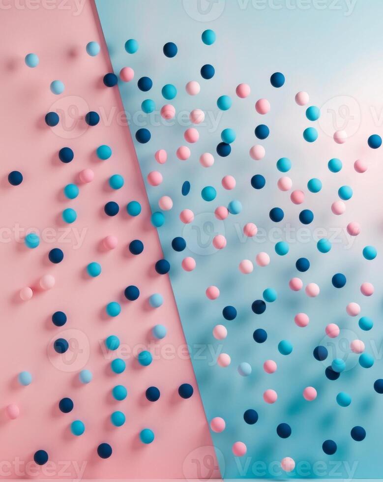 Pink and blue balls on a pastel background photo