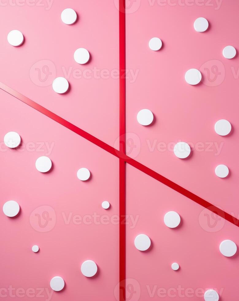 A pink wall with white circles and red lines photo