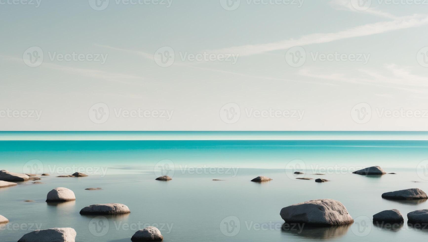 A beautiful blue ocean with rocks and water photo