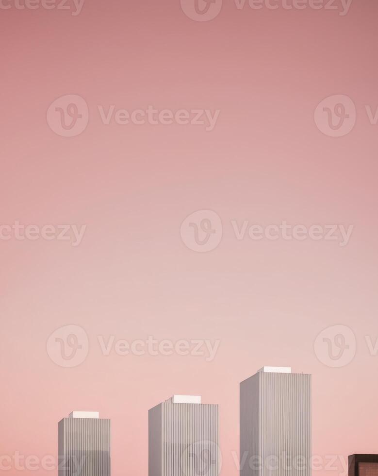 A pink sky with buildings in the foreground photo