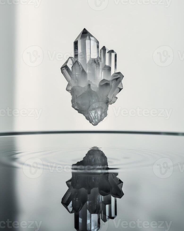 A crystal floating in water with reflection photo