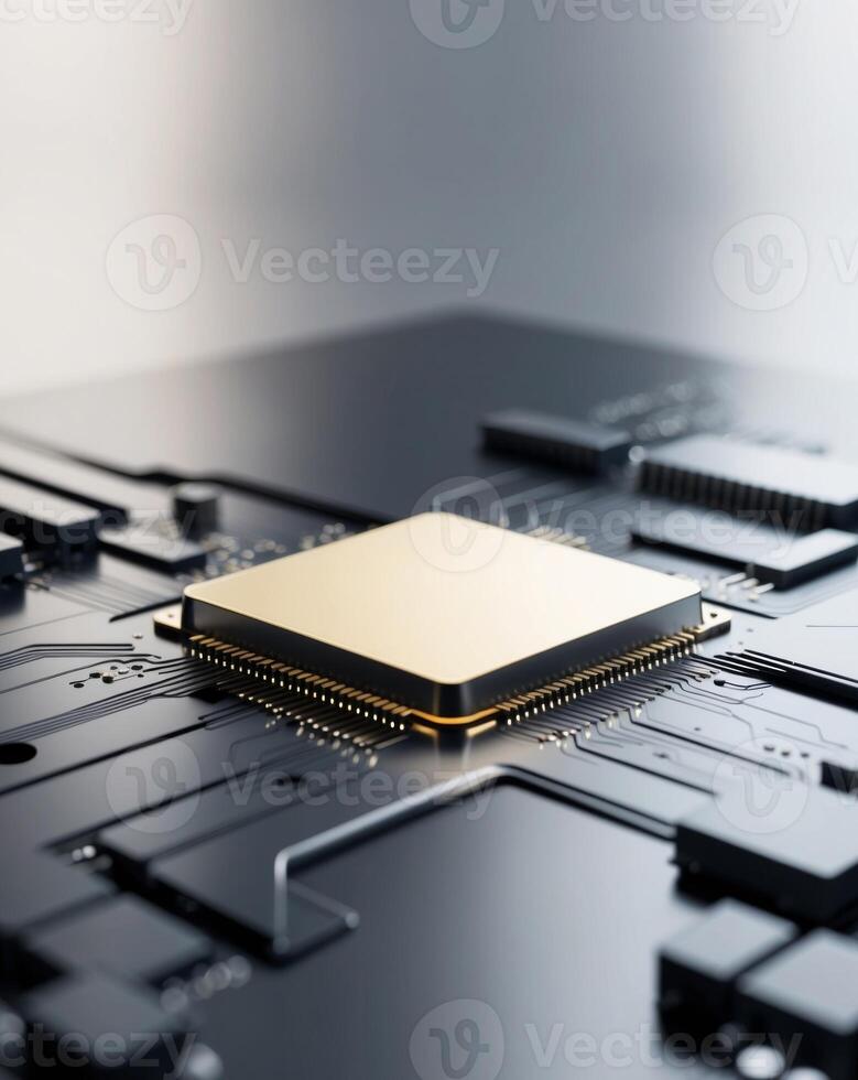 Illuminated Central Processing Unit on Circuit Board. photo