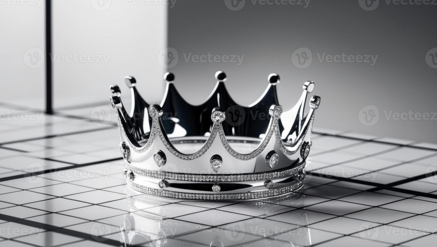 Shiny Silver Crown with Diamond Accents on a Gridded Surface. photo