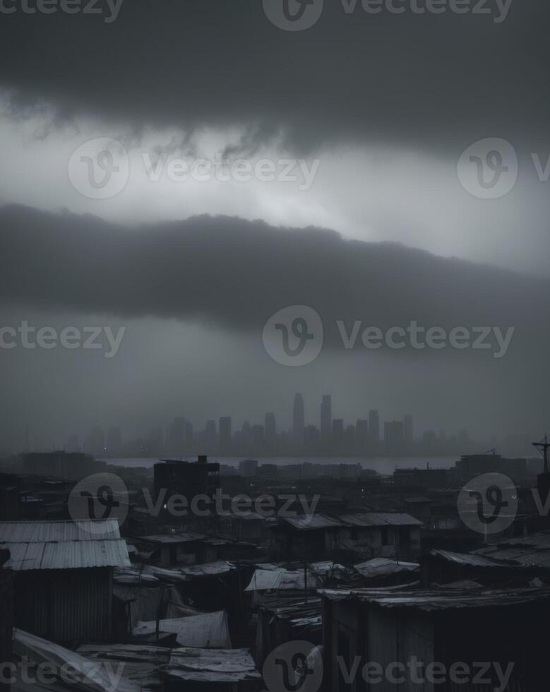 A black and white photo of a city skyline