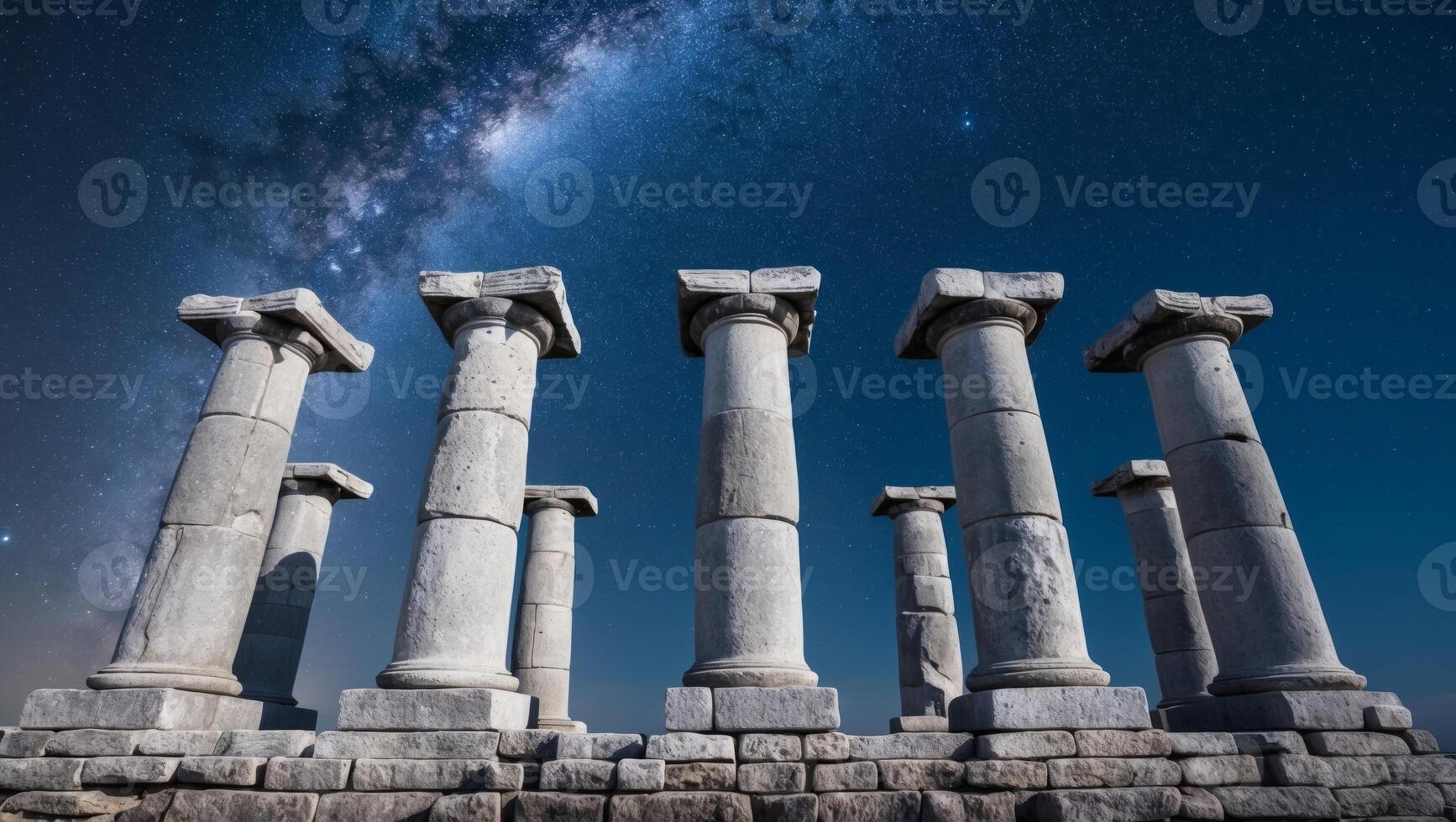 The milky way over the columns of an ancient temple photo