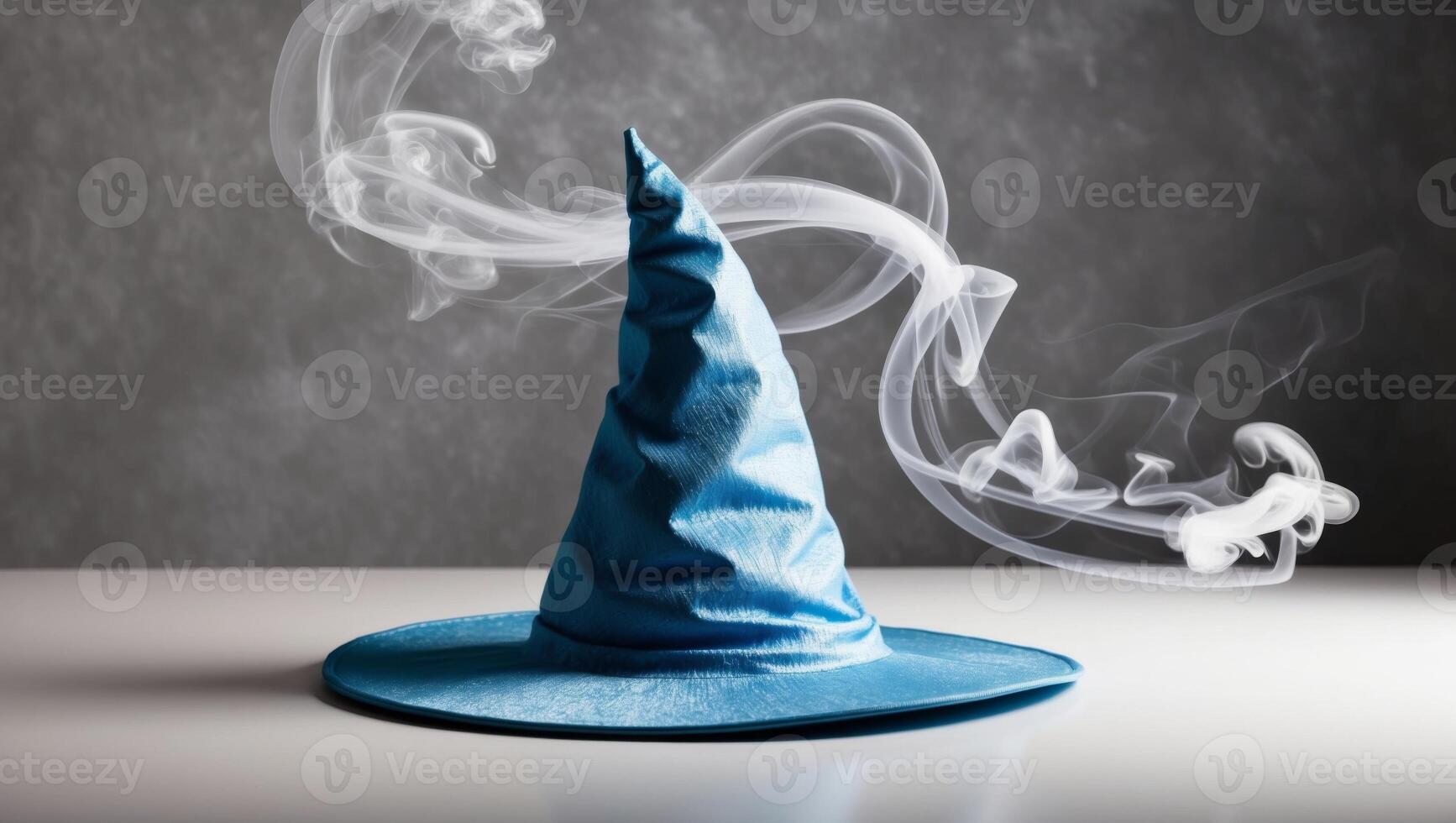 A blue witch hat with smoke coming out of it photo
