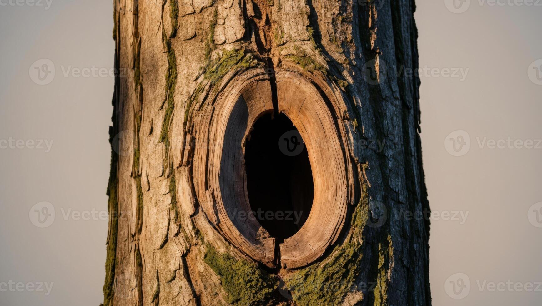 A hole in a tree trunk with a hole in the top photo