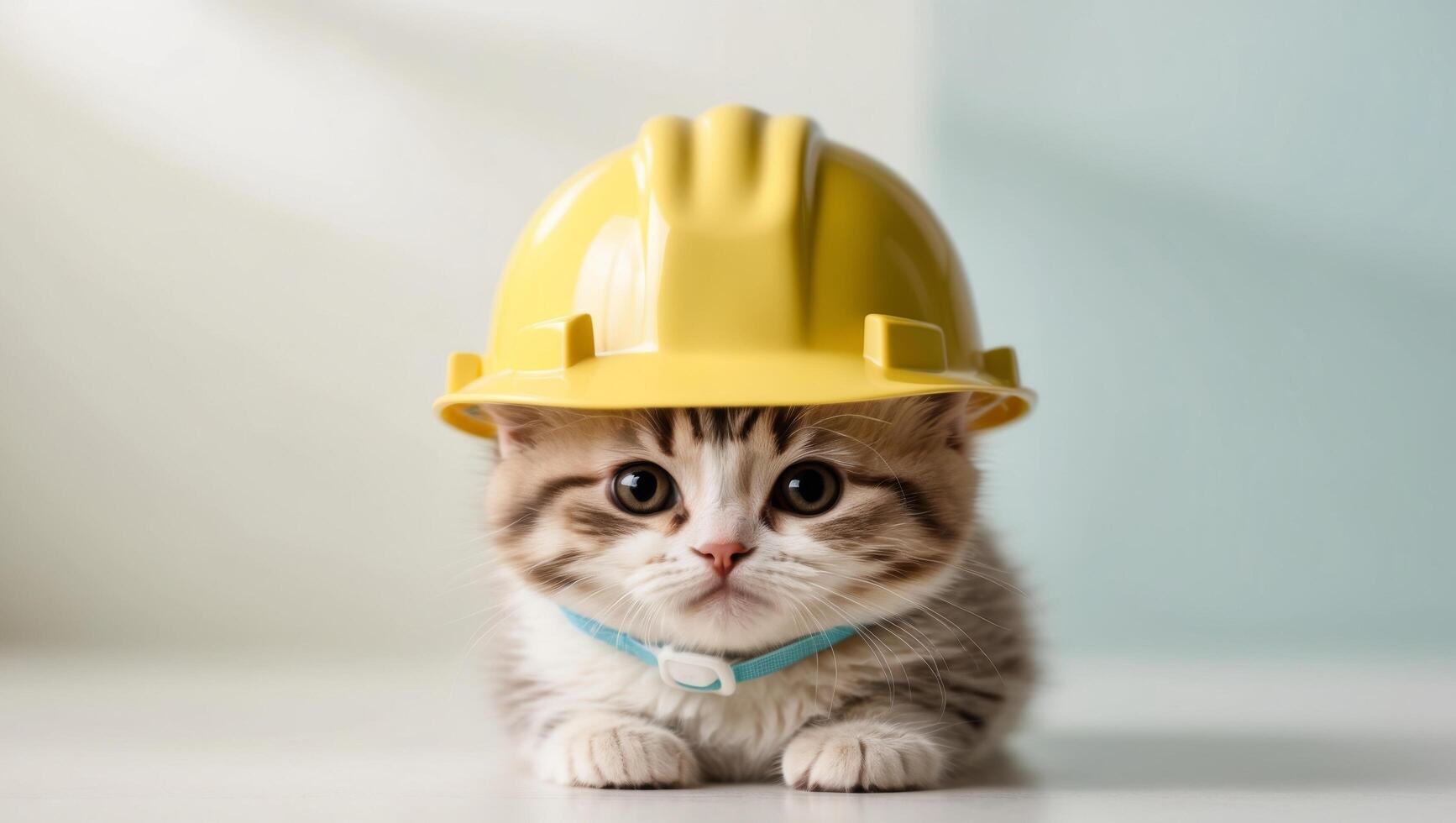 A kitten wearing a hard hat photo