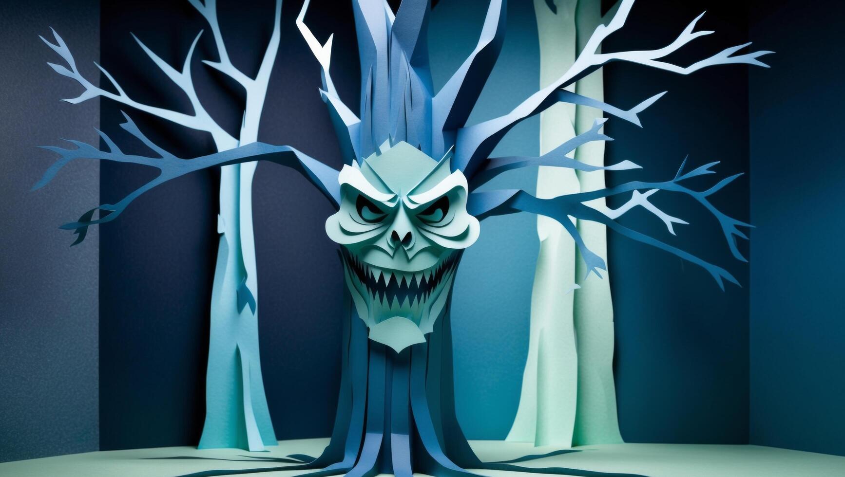 Paper cut out of a tree with a scary face photo