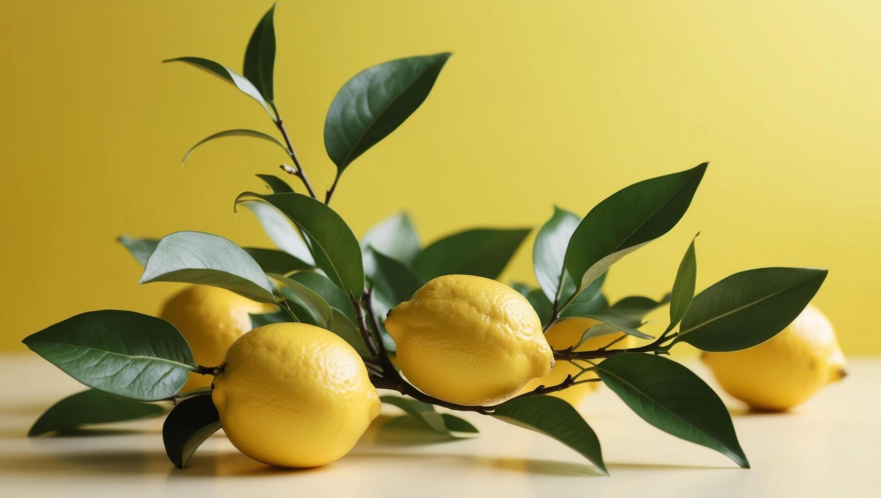Fresh lemons on yellow background photo