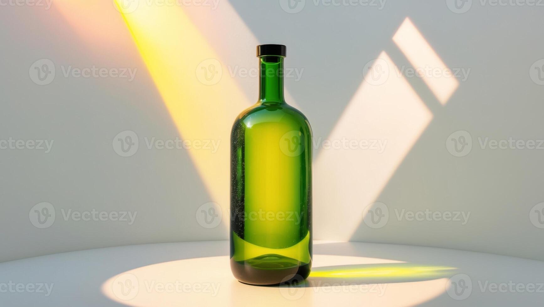 Glass Bottle of Green Liquid in Sunlight. photo