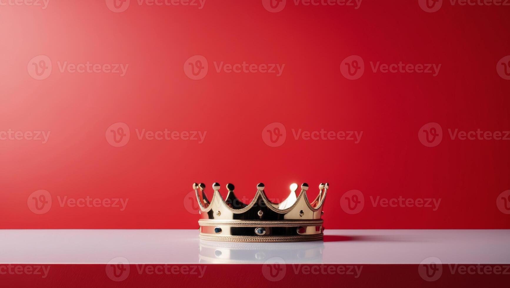Gold Crown on Red Background Royalty Power Success Concept. photo