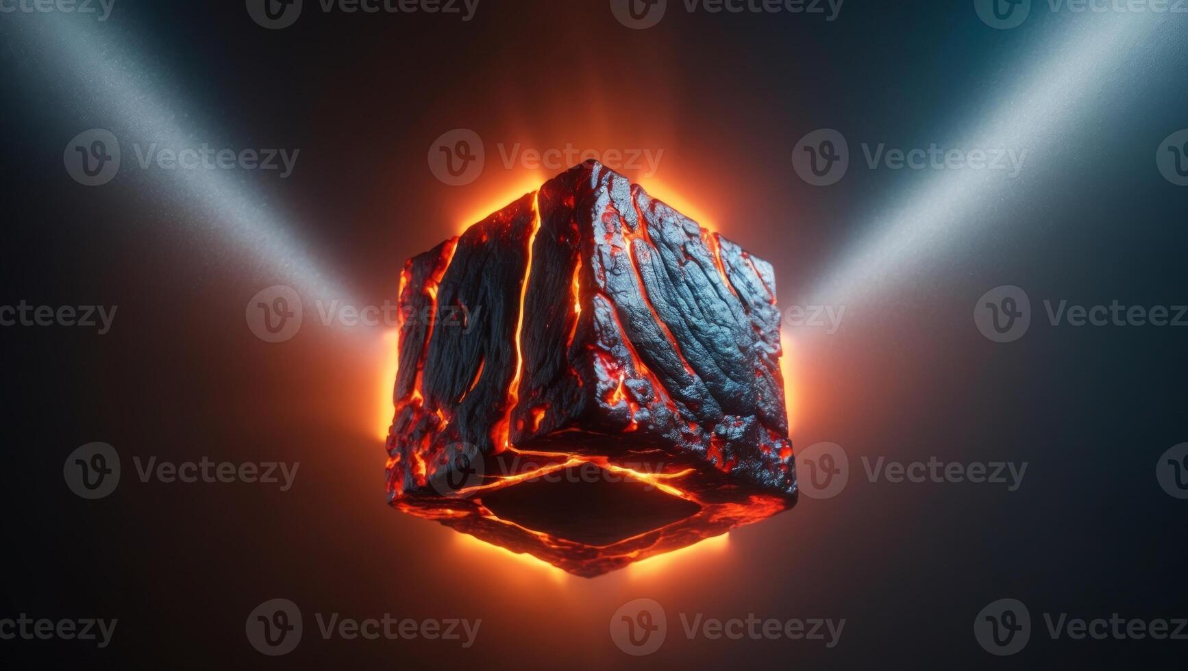 Glowing hot lava cube in dark environment. photo