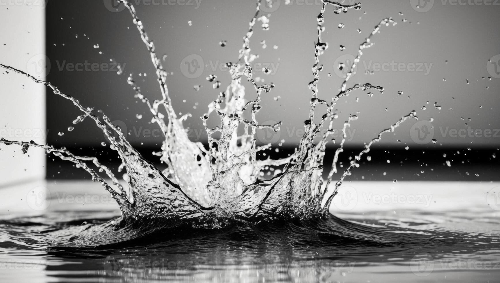 Black and white photo of water splashing from a window